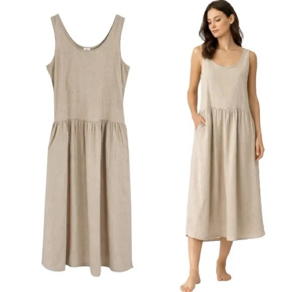 CP Shades Hand-Dyed Cotton Tank Midi Dress Natural Beige Size Medium - Picture 1 of 8